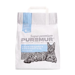 Наполнитель минеральный комкующийся PureMur Super premium 5 кг,бумажный пакет