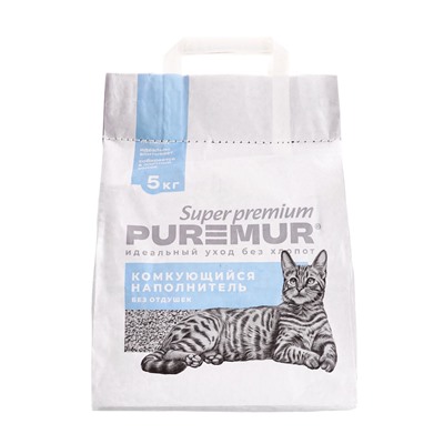 Наполнитель минеральный комкующийся PureMur Super premium 5 кг,бумажный пакет