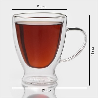 Набор кружек с двойными стенками Magistro «Капучино», 280 мл, 12×9×11 см, 2 шт., стекло, прозрачный