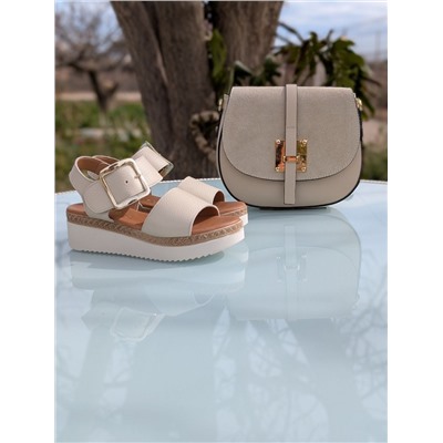 КОМБО испанские босоножки S44ACBeig+итальянская сумка AB.ZAPATOS PELLE · 2704 Beige АКЦИЯ