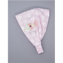 Косынка трикотажная для девочки на резинке, цветочки, кошечка, корона, розовый бант, светло-розовый