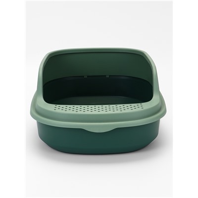 Лоток для кошек Фур-Мур 48×35.5 cм с высоким бортом + совок, Soft-touch, изумруд