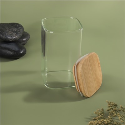 Органайзер для хранения ватных палочек «BAMBOO», с крышкой, 10×6×6 см, в картонной коробке, прозрачный/коричневый