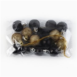 Ёлочные игрушки, шары новогодние, украшение на Новый год, d=3 см, 15 шт., цвет золотой и чёрный