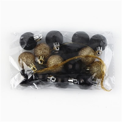 Ёлочные игрушки, шары новогодние, украшение на Новый год, d=3 см, 15 шт., цвет золотой и чёрный