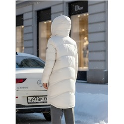 Пальто зимнее утепленное с капюшоном женское бежевого цвета 7747B