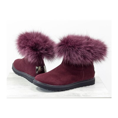 Женские сапоги в стиле UGG из натуральной замши цвета марсала и натурального шикарного меха песца, зимняя коллекция от Gino Figini, Б-17113-14