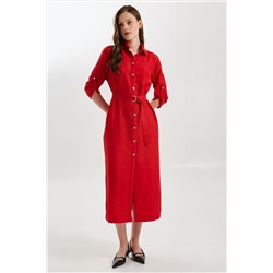 Платье А-образного силуэта красное с поясом