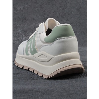 03-WG040-1M MILK/GREEN Кроссовки демисезонные женские (натуральная кожа)