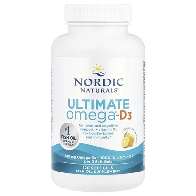 Nordic Naturals, Ultimate Omega®-D3, омега-3 и витамин D3, со вкусом лимона, 120 капсул