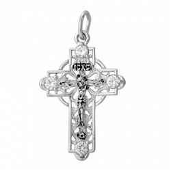 Крест с фианитом выборочно черненный серебро 925*