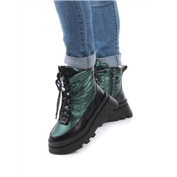 02-FAS16-3Z GREEN/BLACK Дутики женские (искусственная кожа, плащевая ткань, шерсть)