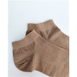 Короткие носки р.40-45 "Перфорация Полоски" Бежевый