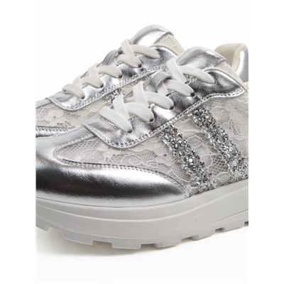 03-A143-3A GREY/SILVER Кроссовки летние женские (натуральная кожа, текстиль)