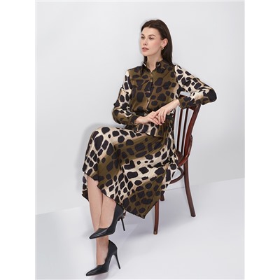 Платье с юбкой плиссе OD-883-1 леопард коричневый с хаки