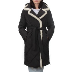 309 BLACK/WHITE Пальто зимнее стеганое женское (200 гр. холлофайбер, натуральная норка)