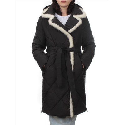 309 BLACK/WHITE Пальто зимнее стеганое женское (200 гр. холлофайбер, натуральная норка)