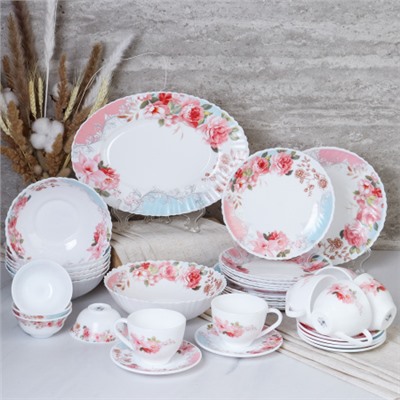 Столовый набор 36 предметов / 36/LHP-FW4 (6801) /уп 2/ Розы на голубом
