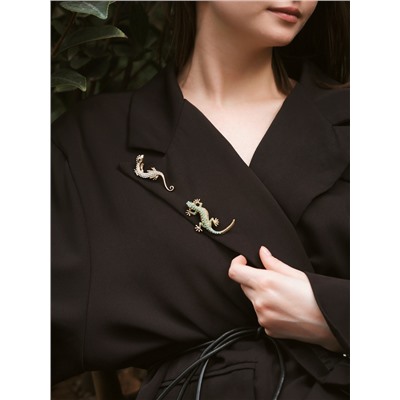 Брошь «Ящерица», зелёная в золоте