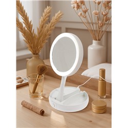 Зеркало Luazon KZ-09, подсветка, настольное, 30×16×16 см, увеличение х 10, USB, белое