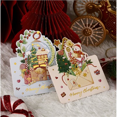 Набор новогодних складных открыток 6 штук 10*13,5 см. НАСТОЛЬНЫЕ ФИГУРНЫЕ