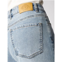 Джинсы трубы рваные из эластичного денима средней плотности