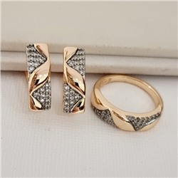 Комплект ювелирной бижутерии коллекция "Дубай" серьги и кольцо 20 р, покрытие позолота, вставка: цирконы, цвет: прозрачный, арт.414.657-20