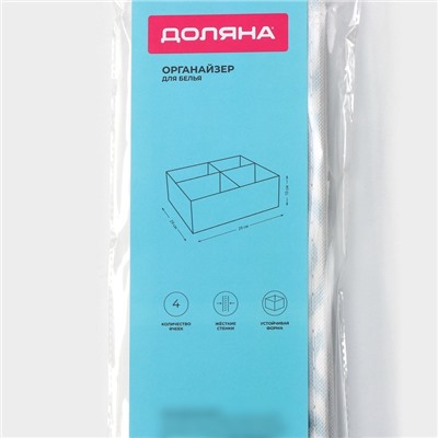 Органайзер для хранения белья Доляна «Лагуна», 4 ячейки, 29×29×10 см, бирюзовый