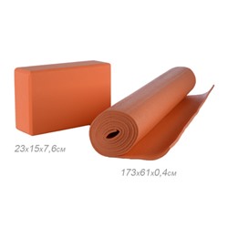 Набор для йоги ОРАНЖЕВЫЙ коврик+блок / YJZ589/6-YJD-PVC-4 /