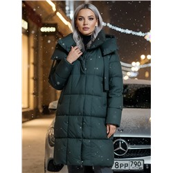 Пальто зимнее утепленное с капюшоном женское темно-серого цвета 7700TC