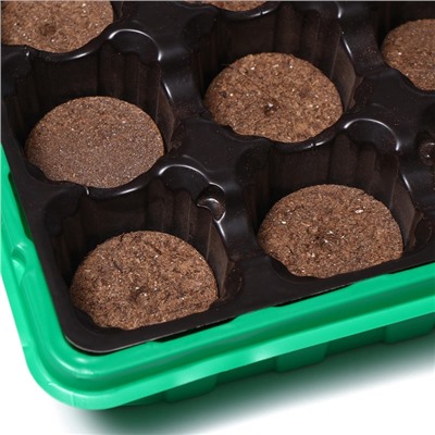 Набор для рассады: торфяная таблетка d=4.1 см, 24 шт., кассета на 24 ячейки по 40 мл, поддон 35.5×22.5 см, зелёный, пластик, Экоторф