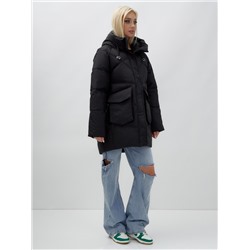 Куртка летучая мышь женская с капюшоном зимняя черного цвета 9617Ch