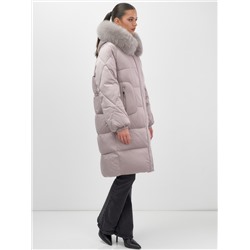 Пальто зимнее утепленное с мехом и капюшоном тренд светло-коричневого цвета 7629SK