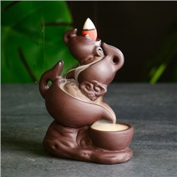 Подставка для благовоний TAKE IT EASY «Чайники», набор благовоний конусы, стелющийся дым, 14×11 см