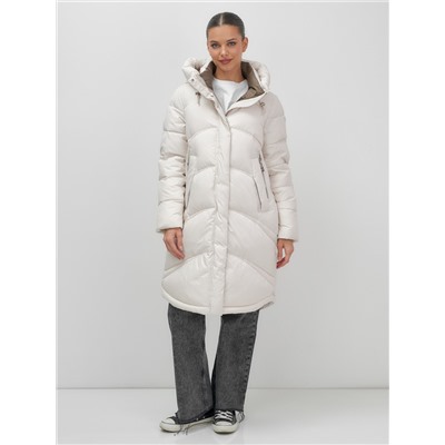 Пальто зимнее утепленное с капюшоном женское бежевого цвета 7747B