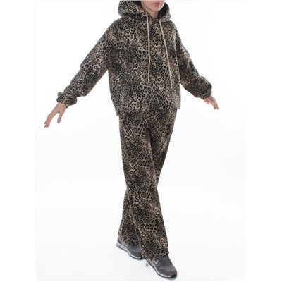 870-8 DK. BEIGE/LEOPARD Костюм спортивный зимний женский (95% хлопок, 5% полиэстер)