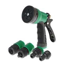 Набор для полива: пистолет-распылитель, коннектор 1/2" (12 мм) - 2 шт., штуцер 1/2"-3/4", быстросъёмный, пластик, Greengo