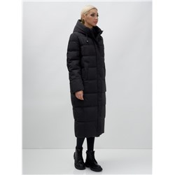 Пальто утепленное стеганное зимнее с капюшоном женское черного цвета 9627Ch