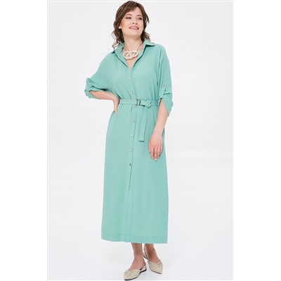 Платье А-образного силуэта пастельного зелёного цвета с поясом