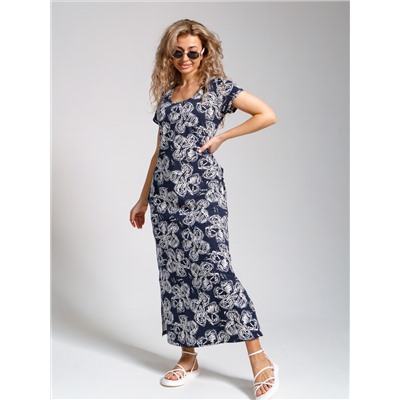 643 Платье "Цветы/т.синий"