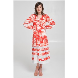 Платье макси красное с кружевом