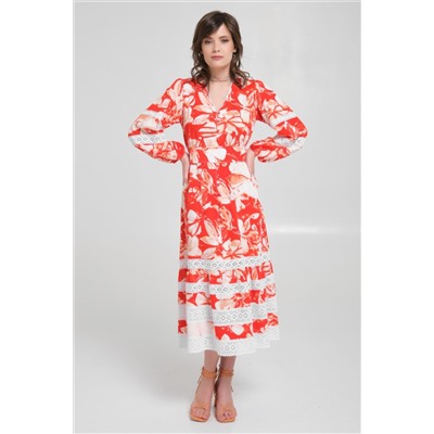 Платье макси красное с кружевом