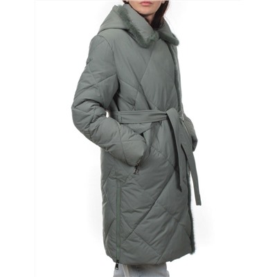 309 GRAY/GREEN Пальто зимнее стеганое женское (200 гр. холлофайбер, натуральная норка)