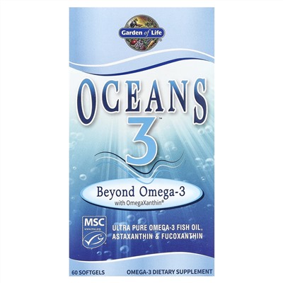 Garden of Life, Oceans 3, Beyond Omega-3 с омега-ксантином, 60 желатиновых капсул