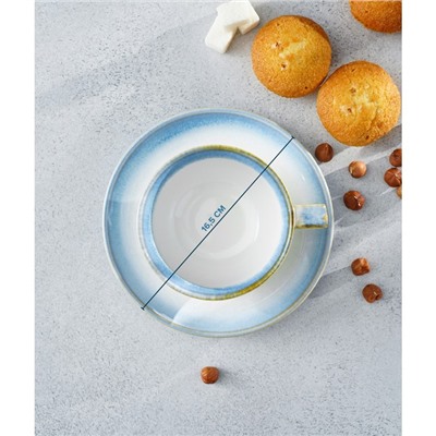 Чайная пара Magistro «Пэвэти», 2 предмета: чашка 220 мл, блюдце d=16.5 см, фарфор, голубая