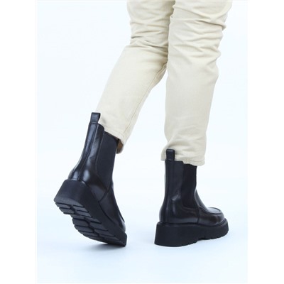 01-C2105B-17A BLACK Ботинки демисезонные женские (натуральная кожа, байка)