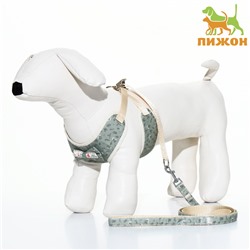 Комплект с мягкой шлейкой "Веточки", размер М, поводок 120 х 1,5 см, ОГ 34-66 см, зеленый