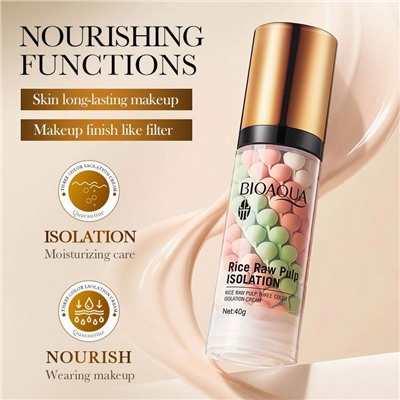 Основа под макияж 3 в 1 с экстрактом Риса, Гиалуроновой кислотой и Скваланом Bioaqua, 40 гр.