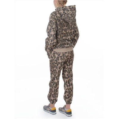 869-3 BEIGE/LEOPARD Костюм спортивный зимний женский (95% хлопок, 5% полиэстер)