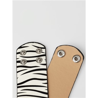 Браслет манжета «Сафари. Зебра», кожа, широкий, чёрно-белый, 23.5 см